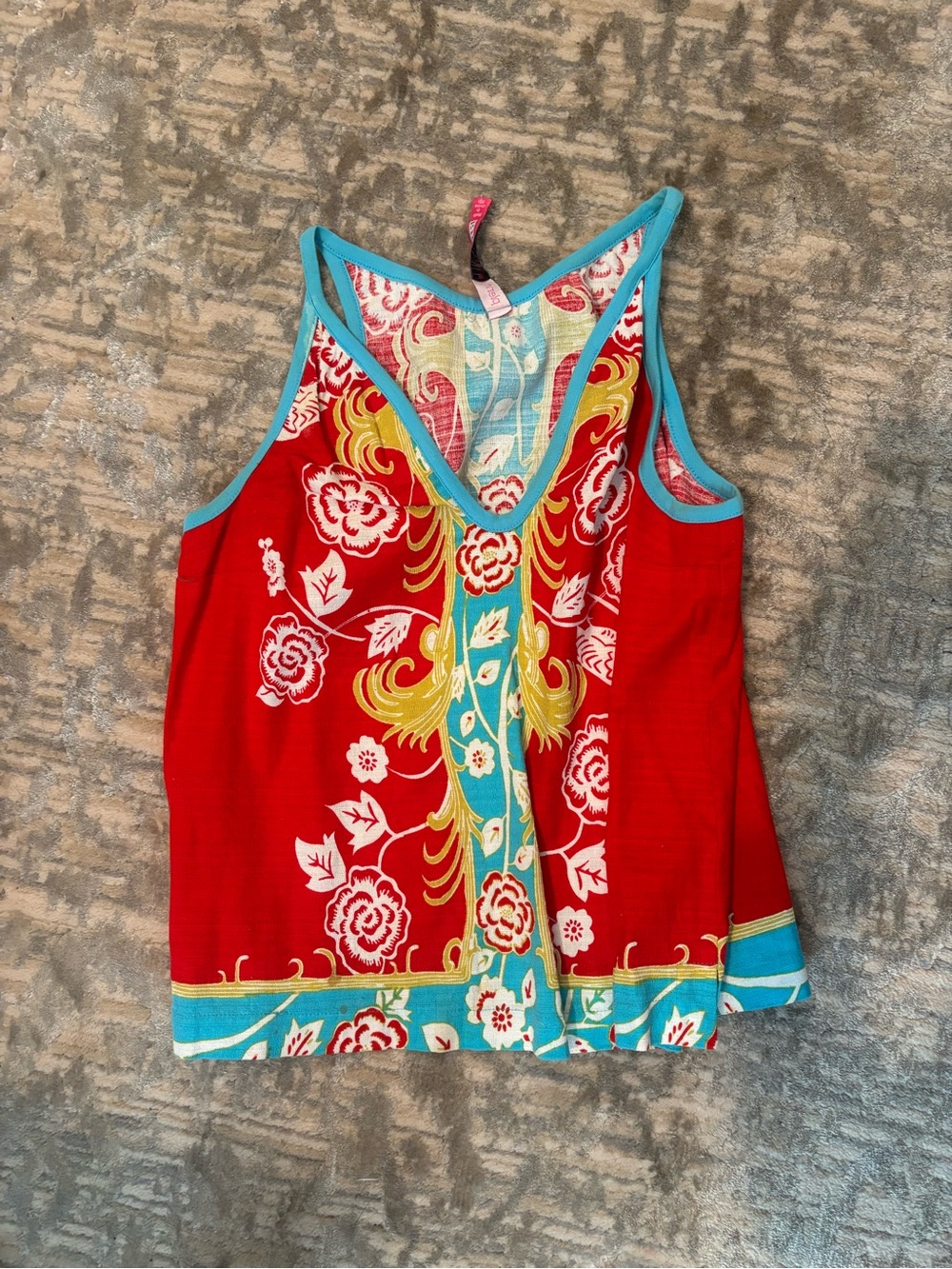 Plenty by Tracy Reese Red Floral Tank with Turquoise Trim and Yellow Accents